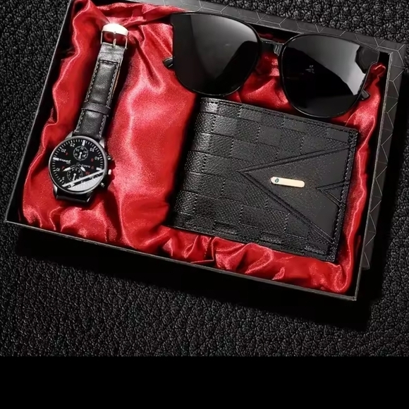 Generic Other - Man's Elegant Black Watch, Sunglasses, and Wallet Set